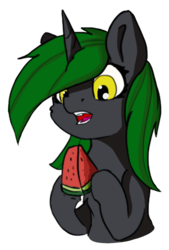 Size: 713x1052 | Tagged: safe, artist:kameomia, oc, oc only, oc:soft spring, pony, unicorn, bust, female, food, mare, portrait, simple background, solo, transparent background, watermelon
