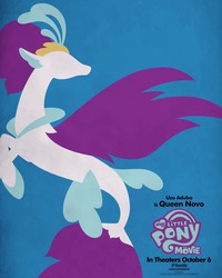 Size: 1500x1875 | Tagged: safe, queen novo, seapony (g4), g4, my little pony: the movie, official, blue background, female, lineless, minimalist, modern art, movie poster, my little pony logo, poster, simple background, solo, uzo aduba