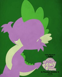 Size: 1500x1875 | Tagged: safe, spike, dragon, g4, my little pony: the movie, official, cathy weseluck, claws, fangs, green background, lineless, male, minimalist, modern art, movie poster, my little pony logo, poster, simple background, solo