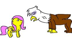 Size: 1214x648 | Tagged: safe, artist:samueljcollins1990, fluttershy, gilda, griffon, g4, apology, ashamed