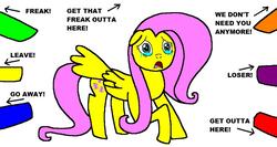 Size: 1214x648 | Tagged: safe, artist:samueljcollins1990, fluttershy, pegasus, pony, g4, abuse, crying, flutterbuse, simple background, white background