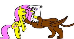 Size: 1214x648 | Tagged: safe, artist:samueljcollins1990, fluttershy, gilda, griffon, pegasus, pony, g4, looking at each other, simple background, smiling, white background