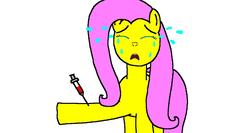 Size: 1214x648 | Tagged: safe, artist:samueljcollins1990, fluttershy, g4, crying, female, injection, solo, syringe