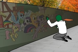 Size: 1024x691 | Tagged: safe, artist:rubrony, edit, applejack, fluttershy, pinkie pie, rainbow dash, rarity, twilight sparkle, oc, oc:anon, human, g4, artifact, mane six, parody, reflection