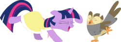 Size: 3589x1254 | Tagged: safe, artist:porygon2z, owlowiscious, twilight sparkle, g4, sweet and elite, birthday dress, clothes, dancing, do the sparkle, dress, simple background, transparent background