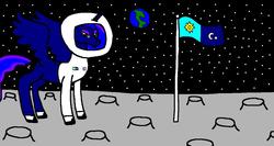 Size: 1214x648 | Tagged: safe, artist:samueljcollins1990, princess luna, g4, astronaut, earth, female, flag, moon, solo, space, spacesuit, stars