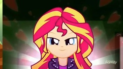 Size: 1366x768 | Tagged: safe, sunset shimmer, equestria girls, g4, my little pony equestria girls: summertime shorts, pet project, female, heart, lidded eyes, smiling, solo