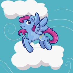 Size: 1024x1024 | Tagged: safe, artist:yoshimarsart, oc, oc only, oc:clatter keys, pegasus, pony, cloud, female, mare, solo, watermark