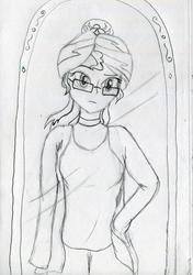 Size: 1887x2678 | Tagged: safe, artist:applety, sunset shimmer, fanfic:shadows cast over the sunset, equestria girls, g4, adorkable, alternate universe, cute, dork, glasses, human sunset, nerd, sunspecs shimmer