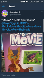 Size: 720x1280 | Tagged: safe, capper dapperpaws, abyssinian, android, anthro, g4, my little pony: the movie, chest fluff, male, meme, meta, text, twitter, waifu thief