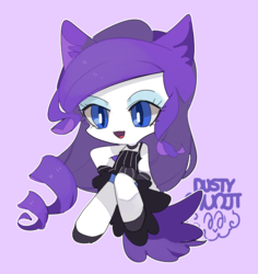 Size: 645x682 | Tagged: safe, artist:dusty-munji, rarity, cat, human, g4, cat ears, cat eyes, cat tail, catified, chibi, clothes, dress, female, humanized, race swap, simple background, slit pupils, species swap