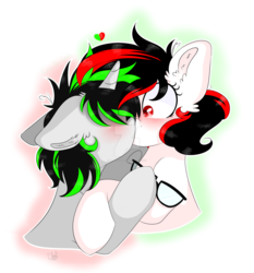 Size: 1600x1720 | Tagged: safe, artist:bl--blacklight, oc, oc only, oc:litch, oc:ray scratch, pegasus, pony, unicorn, blushing, female, kissing, male, mare, ritch, simple background, stallion, straight, transparent background, watermark