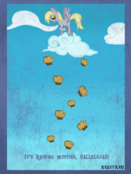 Size: 960x1280 | Tagged: safe, artist:krazykari, derpy hooves, pony, g4, cloud, female, food, muffin, solo