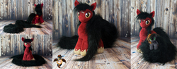 Size: 2543x1000 | Tagged: safe, artist:essorille, oc, oc only, oc:losian, earth pony, pony, impossibly long tail, irl, male, photo, plushie, red and black oc, stallion