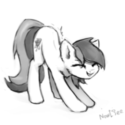 Size: 560x559 | Tagged: safe, artist:inowiseei, roseluck, pony, g4, behaving like a cat, cute, eyes closed, female, monochrome, sketch, solo, stretching
