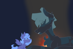Size: 3300x2200 | Tagged: safe, artist:moonakart13, artist:moonaknight13, princess luna, oc, g4, baby, female, filly, filly luna, fireplace, high res, markings, smiling, tongue out, woona, younger