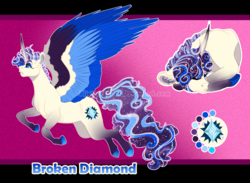 Size: 1200x880 | Tagged: safe, artist:bijutsuyoukai, oc, oc only, oc:broken diamond, alicorn, pony, colored wings, female, magical lesbian spawn, mare, multicolored wings, offspring, parent:nightmare rarity, parent:sapphire shores, solo