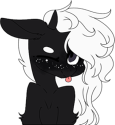 Size: 269x292 | Tagged: safe, artist:hyshyy, oc, oc only, oc:hyshy, pony, unicorn, bust, female, mare, one eye closed, portrait, simple background, solo, tongue out, transparent background, wink