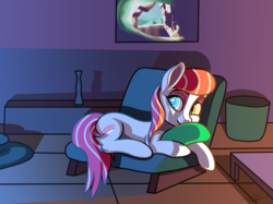 Size: 2732x2048 | Tagged: safe, artist:cherry pop, oc, oc only, oc:nigiri, earth pony, food pony, original species, pony, chair, cute, female, food, high res, lying down, mare, painting, pillow, solo, sushi pony