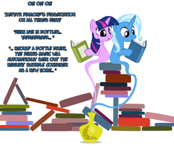 Size: 1048x879 | Tagged: safe, artist:navitaserussirus, trixie, twilight sparkle, pony, unicorn, asktwixiegenies, g4, book, cropped, female, lesbian, mare, ship:twixie, shipping