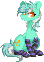 Size: 1226x1728 | Tagged: safe, artist:woonborg, lyra heartstrings, pony, unicorn, g4, cheek fluff, chest fluff, clothes, cute, ear fluff, female, lyrabetes, mare, raised hoof, simple background, sitting, smiling, socks, solo, striped socks, transparent background