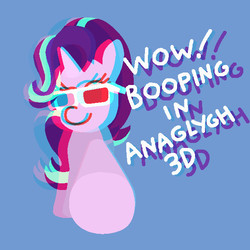 Size: 600x600 | Tagged: safe, artist:threetwotwo32232, starlight glimmer, g4, 3d, 3d glasses, 3d glasses needed, anaglyph 3d, boop, female, meme, solo, text, wow, wow! glimmer