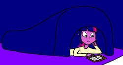 Size: 1214x648 | Tagged: safe, artist:samueljcollins1990, twilight sparkle, equestria girls, g4, bed, book, clothes, cute, female, pajamas, quilt, reading, solo