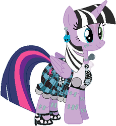 Size: 370x403 | Tagged: safe, artist:selenaede, artist:user15432, twilight sparkle, alicorn, pony, g4, base used, bolts, clothes, crossover, ear piercing, earring, female, frankenstein, frankie stein, jewelry, mare, mattel, monster high, necktie, piercing, shoes, skirt, solo, stitched body, twilight sparkle (alicorn)