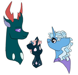 Size: 654x627 | Tagged: safe, artist:arirain, pharynx, trixie, oc, changedling, changeling, changepony, hybrid, pony, unicorn, g4, to change a changeling, crack shipping, eye contact, female, foal, looking at each other, male, mare, offspring, parent:pharynx, parent:trixie, parents:phartrix, phartrix, prince pharynx, shipping, stallion