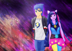 Size: 1600x1131 | Tagged: safe, artist:jotakaanimation, flash sentry, twilight sparkle, equestria girls, g4, my little pony equestria girls: rainbow rocks, battle of the bands, couple, female, male, ship:flashlight, shipping, straight