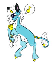 Size: 1000x1200 | Tagged: safe, artist:cinnamonsparx, oc, oc only, oc:zehave, original species, pony, wildling unicorn, bell, female, mare, rearing, simple background, solo, transparent background, unshorn fetlocks