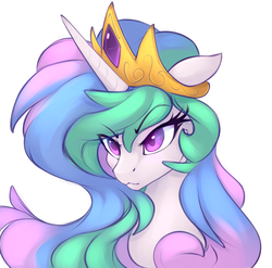 Size: 1920x1900 | Tagged: safe, artist:oksara, princess celestia, alicorn, pony, g4, :3, :<, angry, bust, cute, cutelestia, eye clipping through hair, eyebrows, eyebrows visible through hair, female, floppy ears, frown, glare, heart eyes, madorable, mare, messy mane, serious, serious face, simple background, solo, white background, wingding eyes