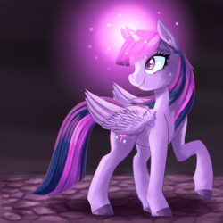 Size: 2000x2000 | Tagged: dead source, safe, artist:ask-colorsound, twilight sparkle, alicorn, pony, g4, female, glowing horn, high res, horn, magic, magic aura, solo, twilight sparkle (alicorn)