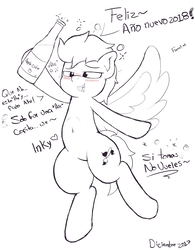 Size: 2500x3200 | Tagged: safe, artist:tonystorm12, oc, oc only, oc:inky stylus, pegasus, pony, apple cider, blushing, cider, drunk, flying, happy new year, happy new year 2018, high res, holiday, ponified, simple background, sketch