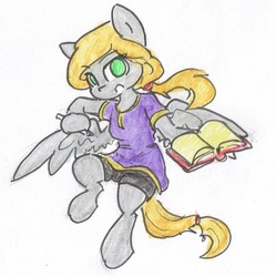 Size: 856x858 | Tagged: safe, artist:spheedc, oc, oc only, oc:scarlet sky, pegasus, semi-anthro, book, clothes, female, mare, simple background, solo, traditional art, white background