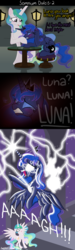 Size: 2067x6890 | Tagged: safe, artist:darkest-lunar-flower, princess celestia, princess luna, tantabus, alicorn, pony, comic:sommnium dulcis, g4, chest fluff, comic, duo, headache, magic, migraine, royal sisters, spread wings, sweat, wings