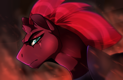 Size: 2000x1300 | Tagged: safe, artist:smollanger, tempest shadow, pony, unicorn, g4, my little pony: the movie, armor, broken horn, eye scar, female, frown, horn, profile, scar, scowl, solo