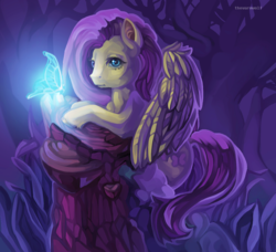 Size: 1098x1000 | Tagged: safe, artist:thewarmwolf, fluttershy, butterfly, pegasus, pony, g4, female, mare, signature, solo