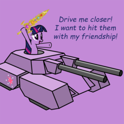 Size: 750x750 | Tagged: safe, edit, twilight sparkle, pony, unicorn, g4, command and conquer, dawn of war, drive me closer, elements of harmony, female, mammoth tank, mare, meme, solo, sword, sword of harmony, tank (vehicle), warhammer (game), warhammer 40k, weapon