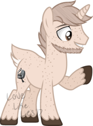 Size: 1154x1549 | Tagged: safe, artist:lovelikelies, oc, oc only, oc:roundtable, deer, deer pony, hybrid, original species, pony, unicorn, unideer, base used, beard, facial hair, freckles, male, simple background, stallion, transparent background