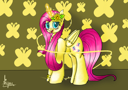 Size: 3000x2100 | Tagged: safe, artist:aiyanmanno, fluttershy, alicorn, pony, g4, alicornified, female, flower, flower in hair, fluttercorn, high res, magic, race swap, solo