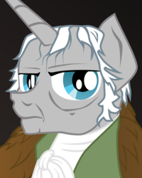 Size: 4004x5003 | Tagged: safe, artist:aaronmk, star swirl the bearded, pony, unicorn, g4, absurd resolution, alternate hairstyle, bust, clothes, hegel, looking at you, male, missing accessory, ponified, portrait, shaved, simple background, solo, stallion