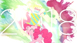Size: 1920x1080 | Tagged: safe, artist:emedina13, artist:penguinsn1fan, edit, pinkie pie, earth pony, pony, g4, 2018, female, happy new year, happy new year 2018, hat, holiday, solo, top hat, wallpaper, wallpaper edit