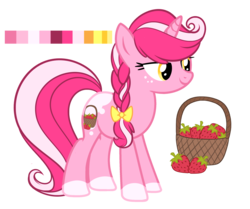 Size: 2510x2102 | Tagged: safe, artist:elskafox, oc, oc only, pony, unicorn, basket, food, high res, reference sheet, solo, strawberry