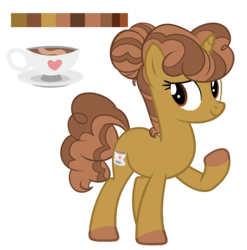 Size: 1642x1659 | Tagged: safe, artist:elskafox, oc, oc only, oc:crème de la cocoa, pony, unicorn, coffee, reference sheet, solo