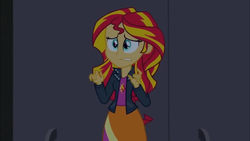 Size: 1366x768 | Tagged: safe, screencap, sunset shimmer, equestria girls, g4, my little pony equestria girls: rainbow rocks, do not want, scared