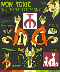 Size: 3619x4370 | Tagged: safe, artist:kez, oc, oc only, oc:non toxic, monster pony, original species, tatzlpony, male, reference sheet, solo, teeth, tentacle tongue, tentacles