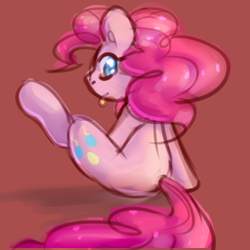 Size: 1000x1000 | Tagged: safe, artist:tigra0118, pinkie pie, earth pony, pony, g4, behaving like a cat, female, lifted leg, looking at you, looking back, looking back at you, mare, solo, tongue out