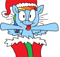 Size: 500x480 | Tagged: safe, artist:rainbowdashsmailbag, rainbow dash, pony, g4, box, christmas, hat, holiday, pony in a box, present, santa hat, simple background, tongue out, white background