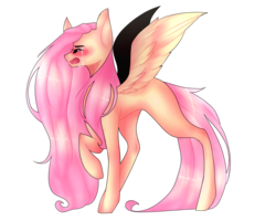 Size: 1280x1024 | Tagged: safe, artist:thunderstorm210, fluttershy, pegasus, pony, g4, blushing, crying, eyes closed, female, mare, missing cutie mark, raised hoof, simple background, solo, spread wings, transparent background, wings